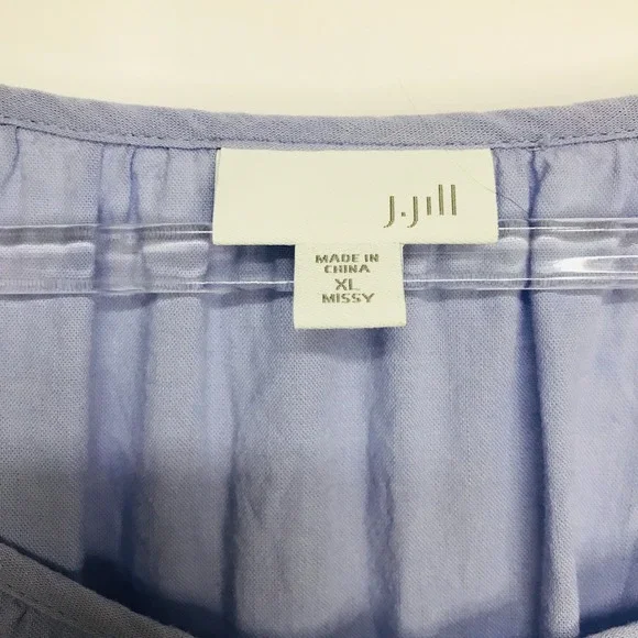 J. Jill Blue Linen Blend XL Missy Embroidered Lace Split Neck Blouse 3/4 Sleeve - Picture 4 of 6